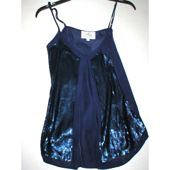 New Womens Designer Madison Marcus Silk Sequin Blouse Top Cami XS Dark Blue Tank - Picture 3 of 6